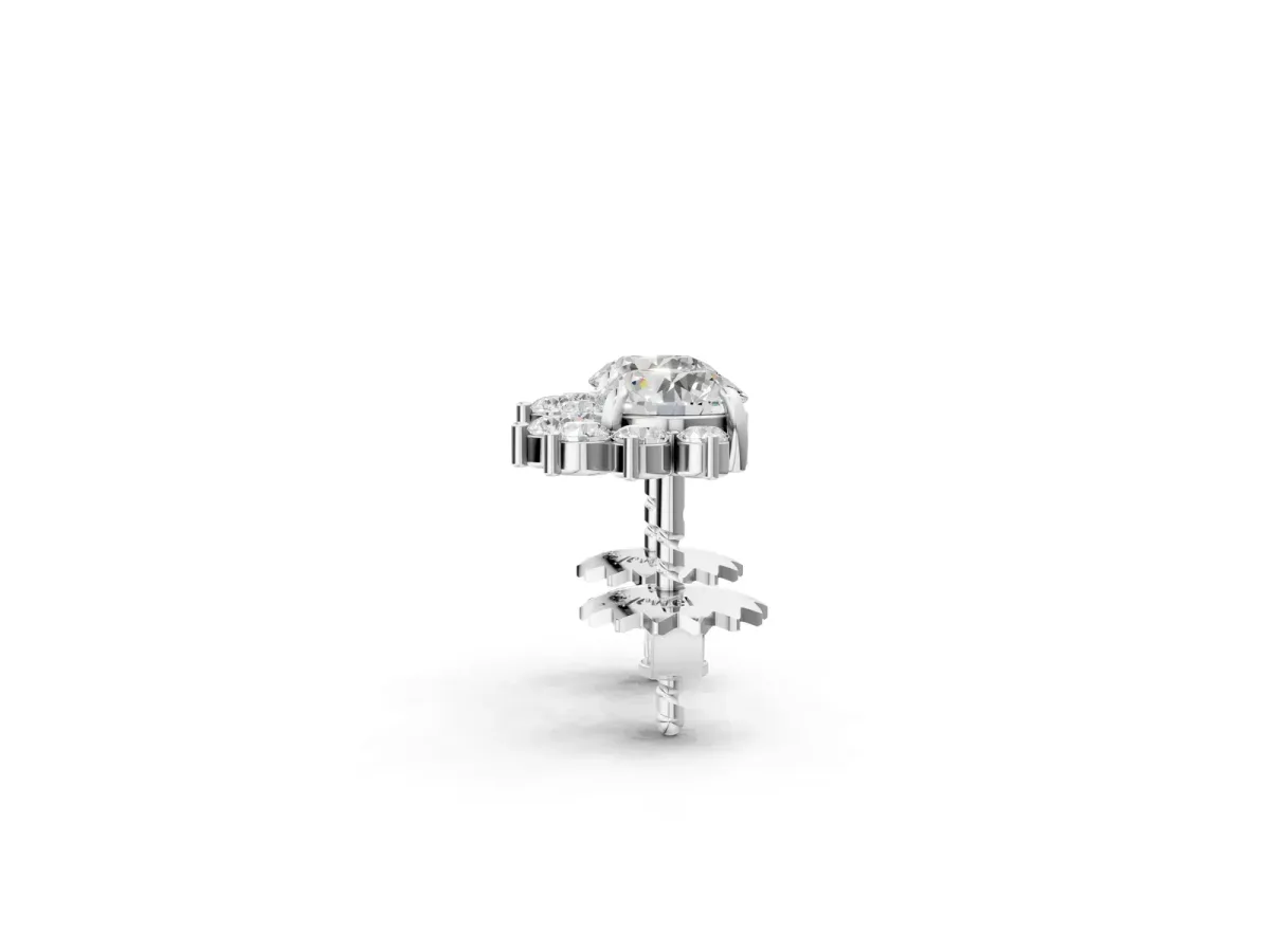 Cluster Round Diamond Stud Earrings with White Gold Band and Four-Prong Setting Silver