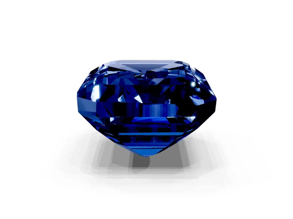 Emerald Cut Blue Sapphire Solitaire Twisted Band with Round Accents and Prong Setting Silver