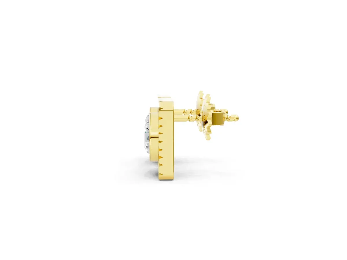 Round Diamond Sunburst Square Stud Earrings Yellow gold