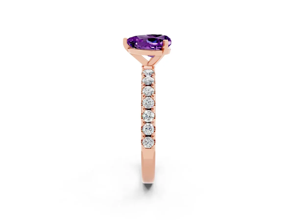 Heart Cut Amethyst Solitaire Pavé Band with Four-Prong Setting Rose gold