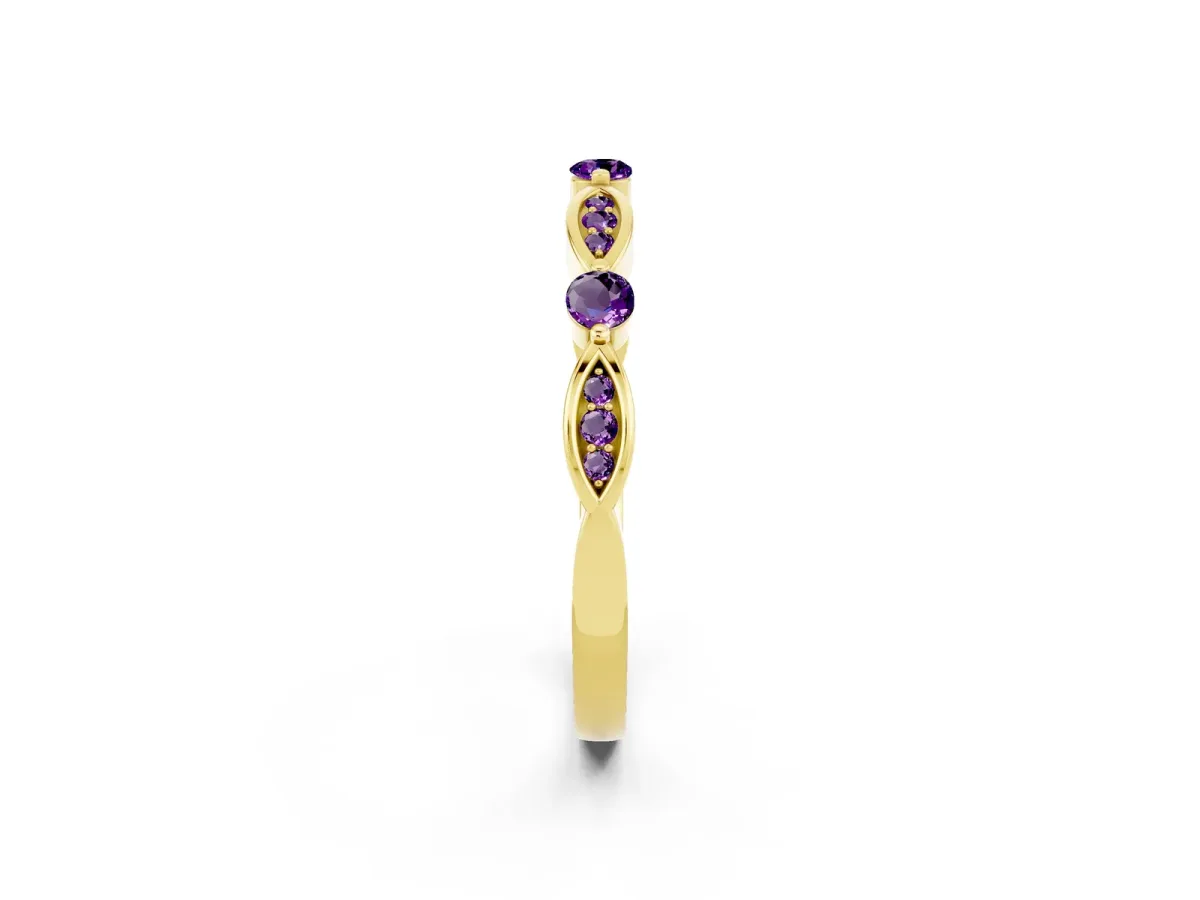 Marquise and Round Amethyst Milgrain Band with Bezel Setting Yellow gold
