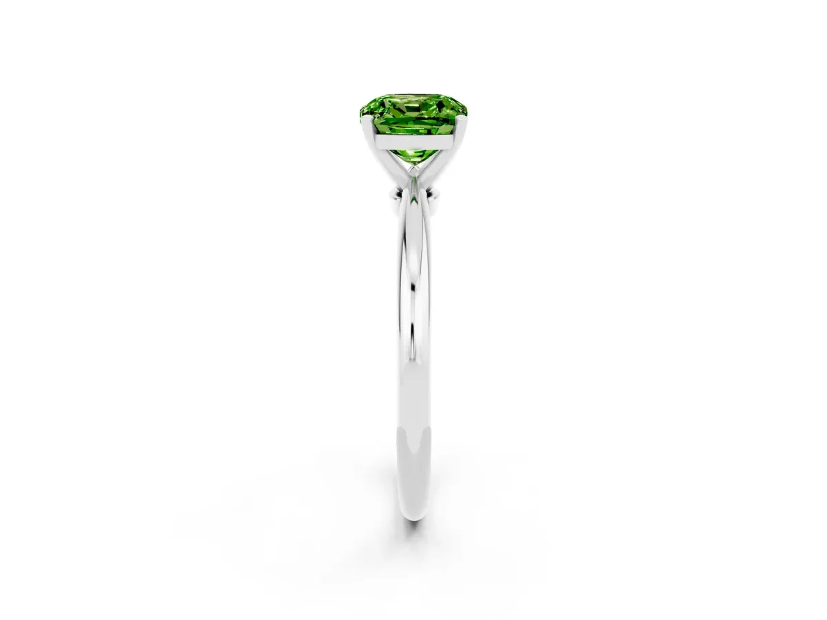 Cushion Cut Peridot Solitaire Ring with Six-Prong Setting and Classic Band White gold