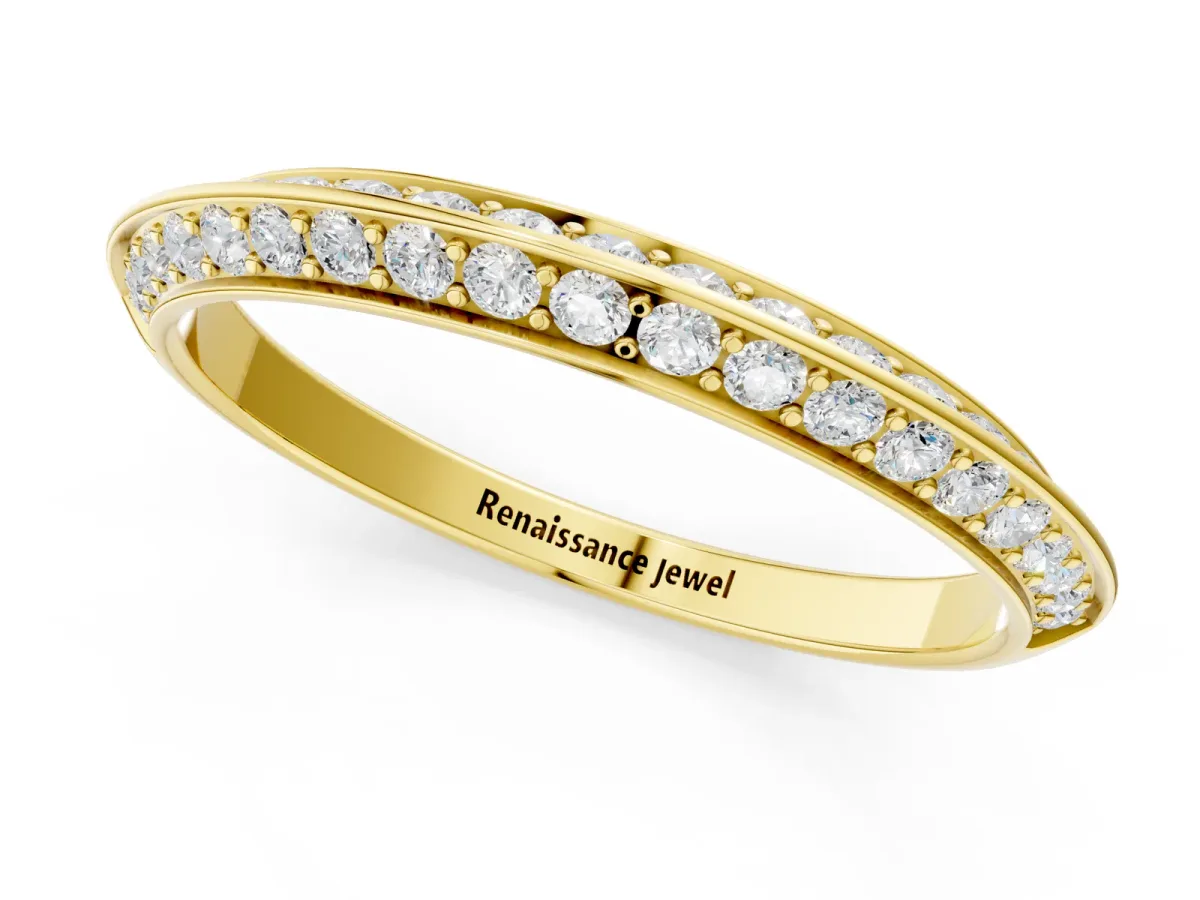 Double Row Pavé Round Diamond Eternity Band with Channel Setting Yellow gold