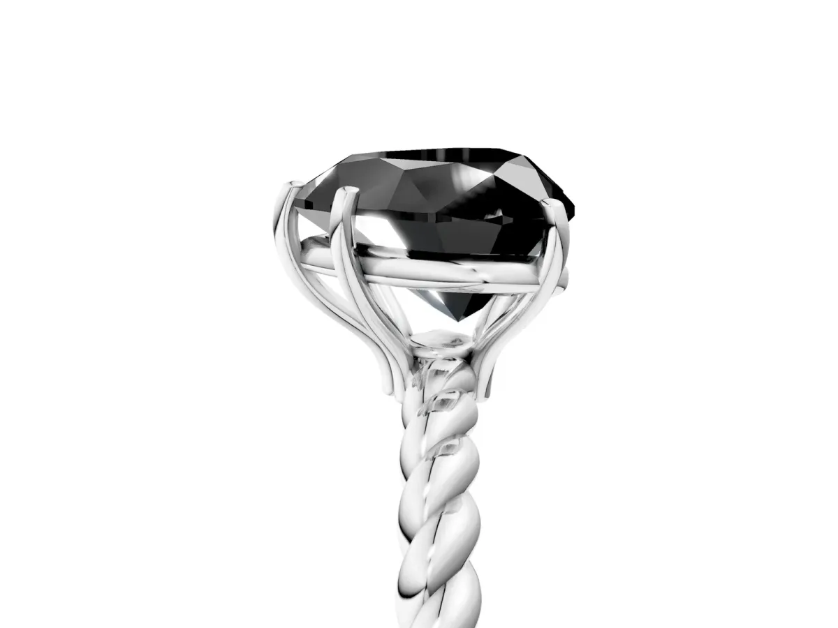 Fancy Black Heart Cut Solitaire Twisted Band 4-Prong Ring Platinum