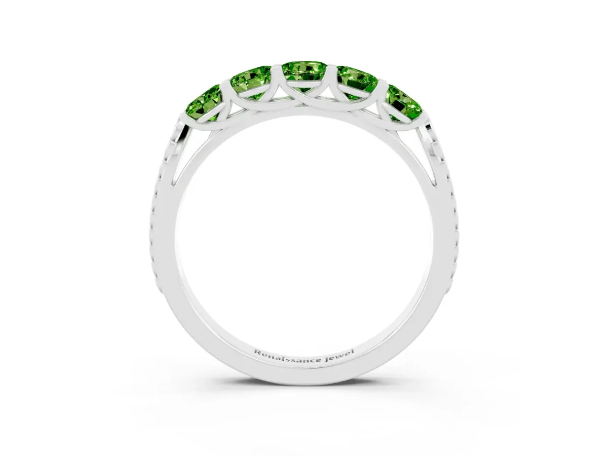 Five-Stone Round Peridot Prong-Set Band Silver