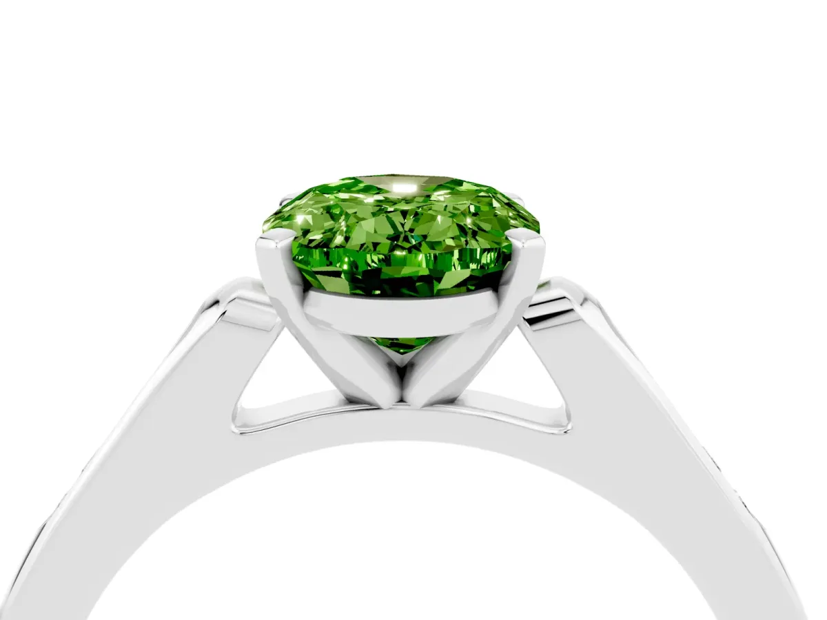 Oval Cut Peridot Solitaire Ring with Channel Set Round Band and Prong Setting Silver