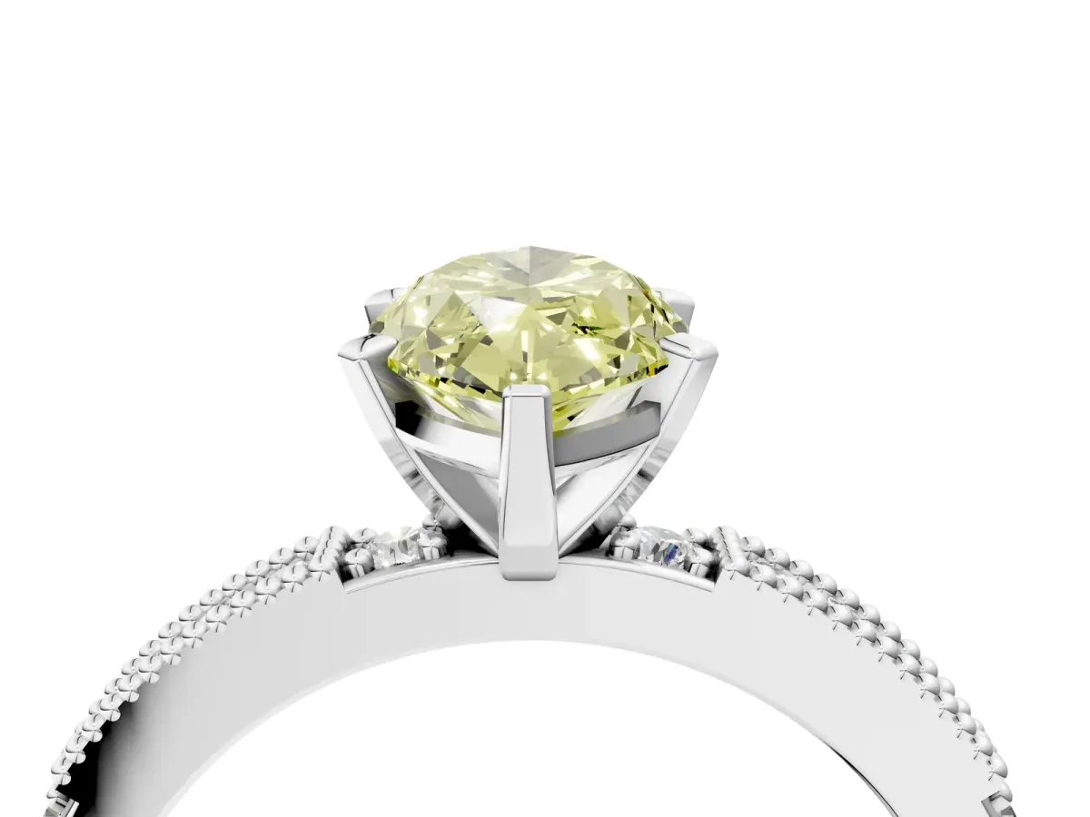 Fancy Yellow Marquise Cut Solitaire with Pavé Band and Four-Prong Setting Silver