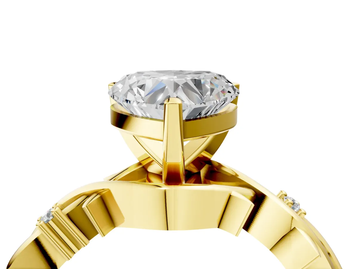 Heart Cut Diamond Solitaire Ring with Twisted Band and Prong Setting Yellow gold