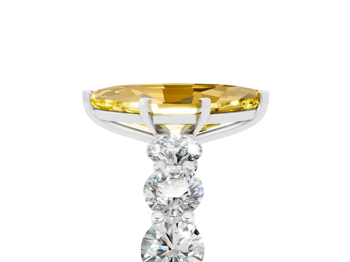 Marquise Cut Yellow Sapphire Prong Setting with Side Stones on a Pave Band Silver