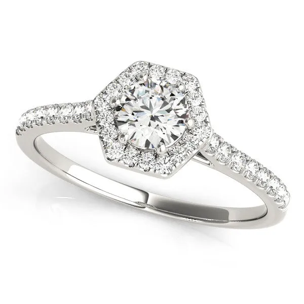 Hexagonal Halo Asscher Cut Diamond Pavé Band with Four-Prong Setting Platinum