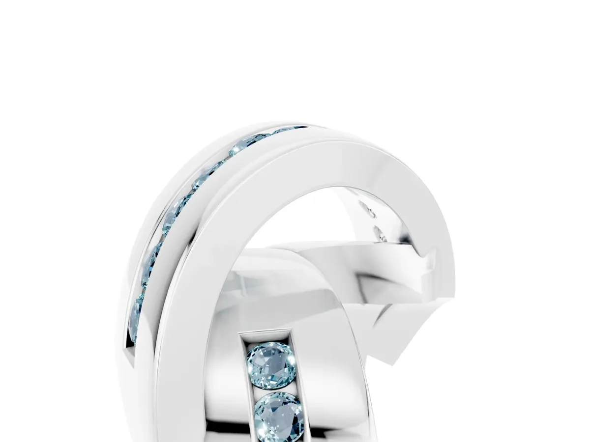 Pavé Round Aquamarine Crossover Band with Channel Setting Silver