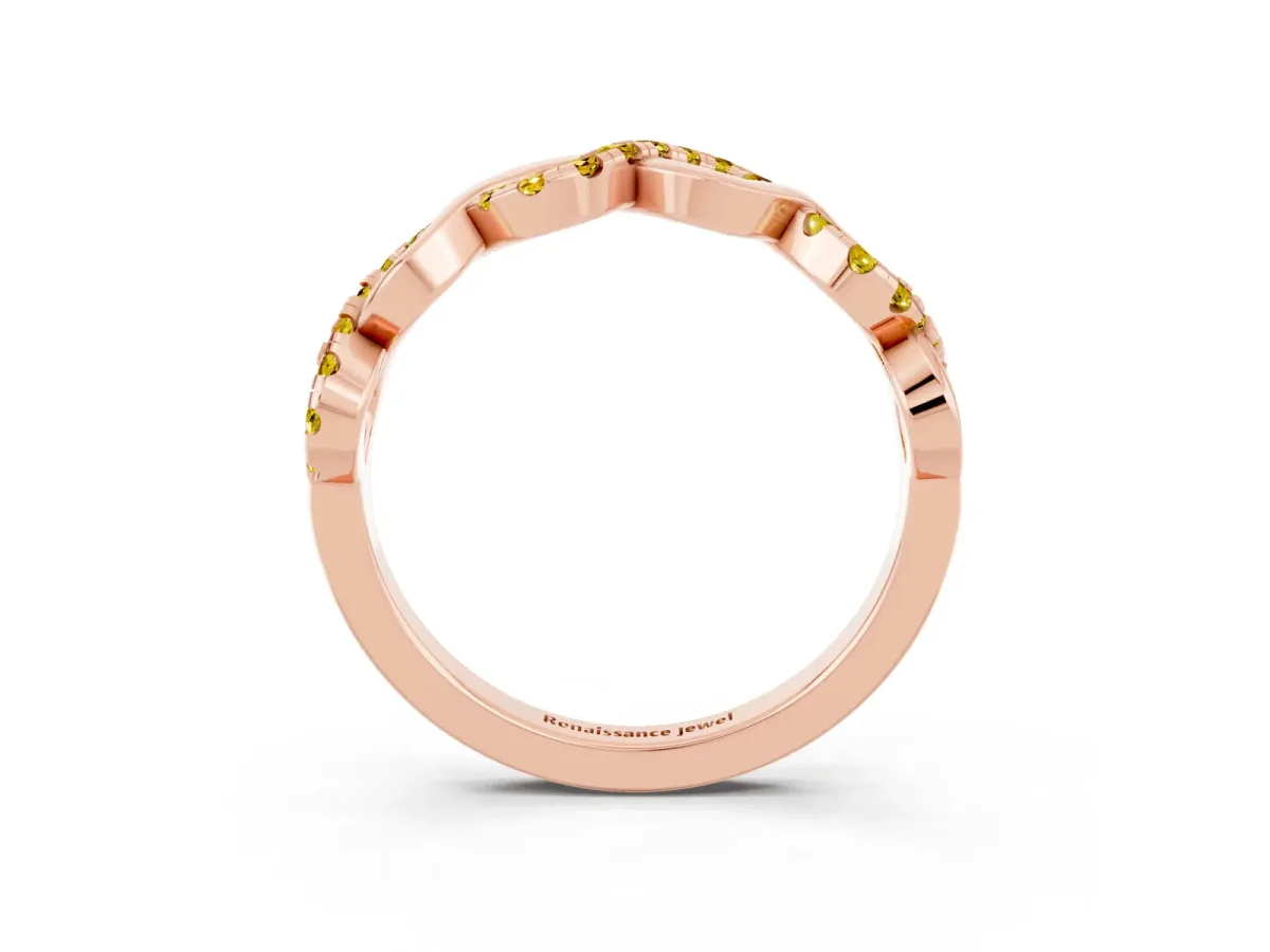 Twist Infinity Round Yellow Sapphire Band with Pavé Setting Rose gold