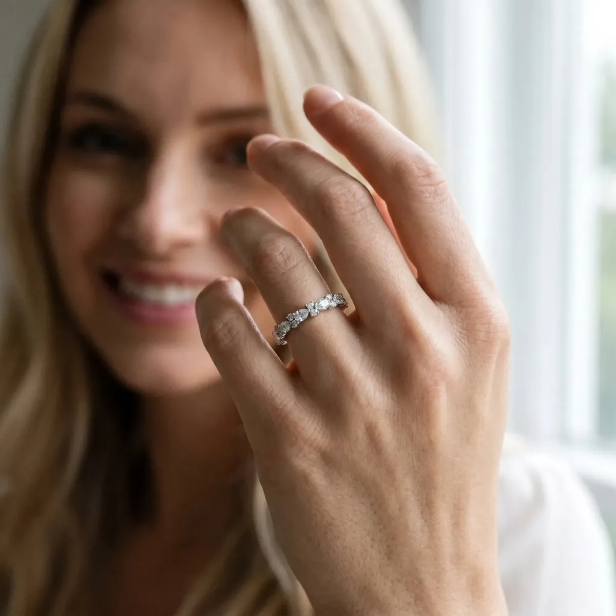 Pear and Round Diamond Wedding Band Platinum