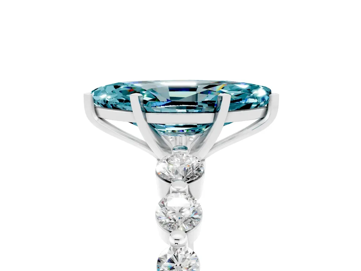 Marquise Cut Solitaire Blue Topaz Ring with Pave Band and Four-Prong Setting Silver
