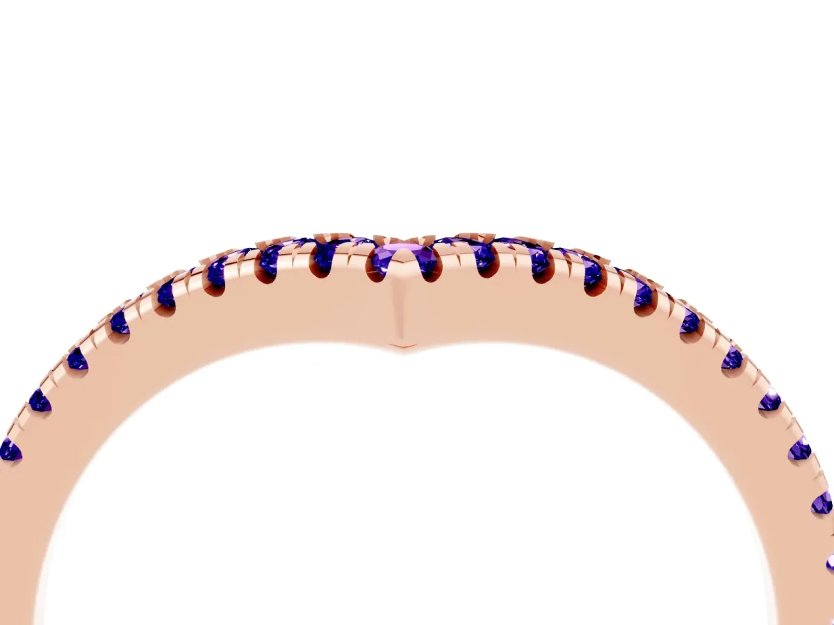 Pavé Round Tanzanite V-Shaped Chevron Band with Shared Prong Setting Rose gold
