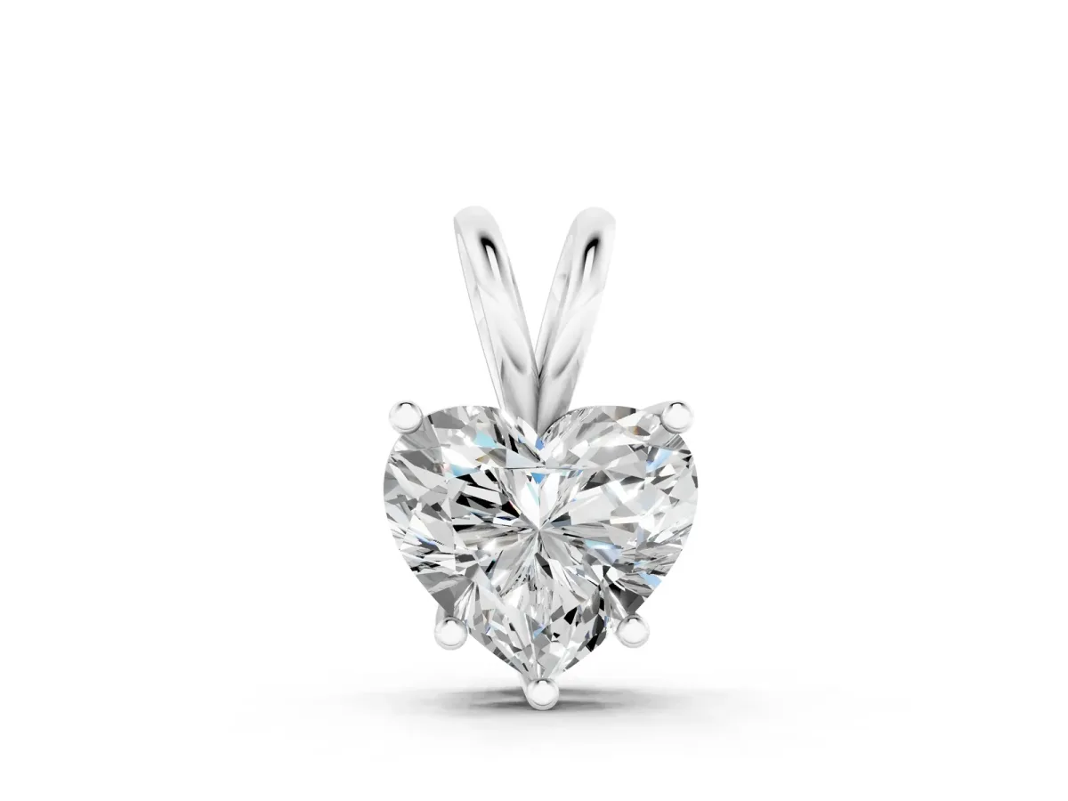 Heart-Shaped Diamond Solitaire Pendant with Four-Prong Setting White gold