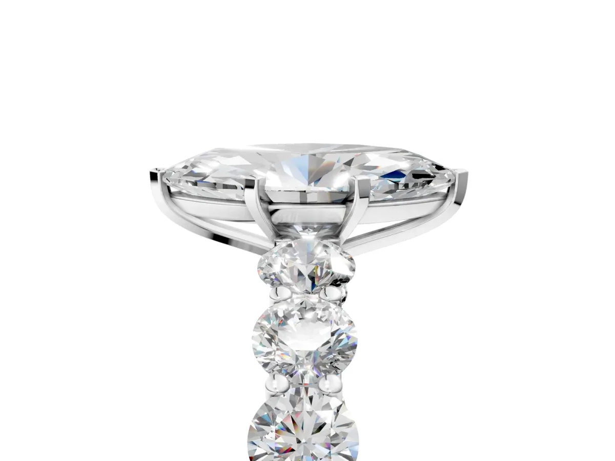 Marquise Cut Diamond Prong Setting with Side Stones on a Pave Band Silver