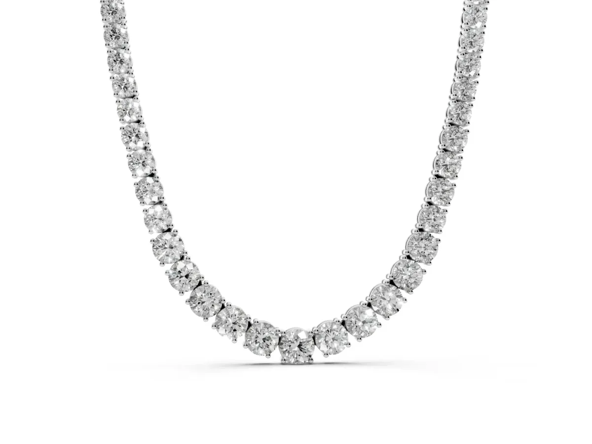Round Diamond Tennis Necklace with Prong Setting Silver