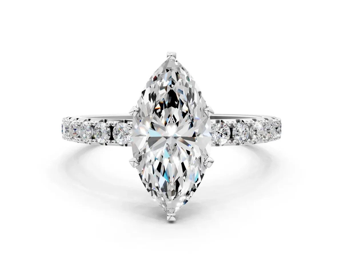 Marquise Cut Diamond Solitaire Pavé Band with Four-Prong Setting Silver