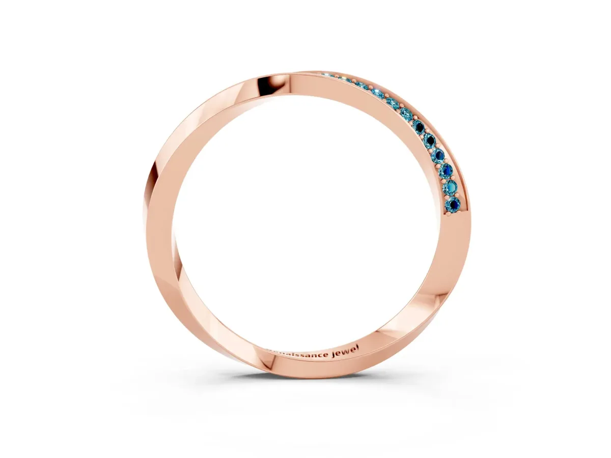 Pavé Round Blue Topaz Twist Band Rose gold