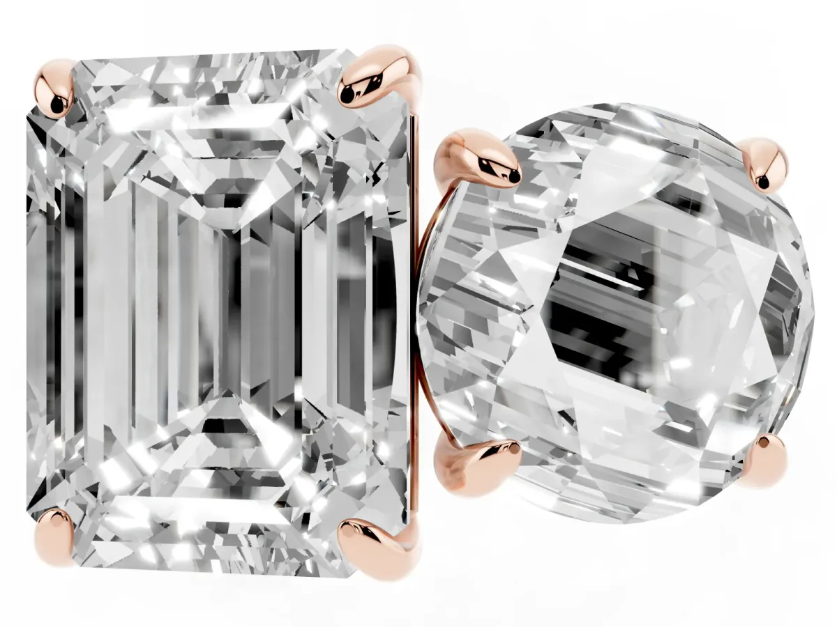 Round and Emerald Toi Moi Ring with Prong Setting and Plain Band Rose gold