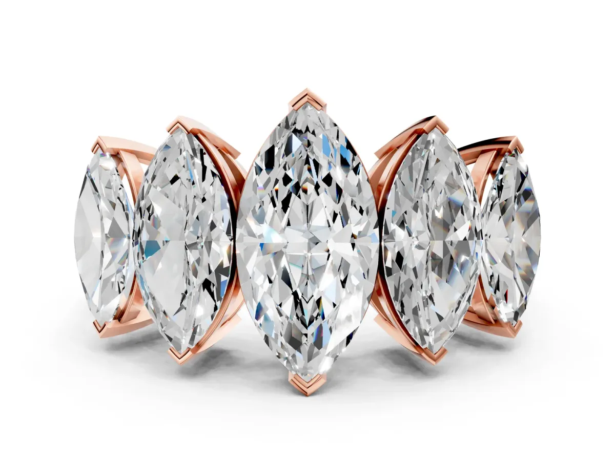 Five-Stone Marquise Diamond Prong Set White Gold Band Rose gold