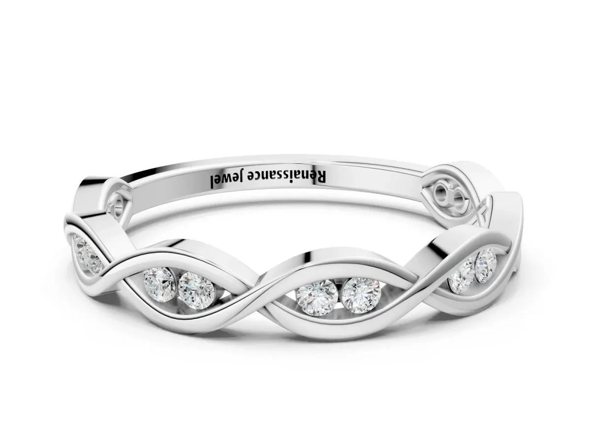 Round Diamond Twist Eternity Band with Bezel Setting Platinum