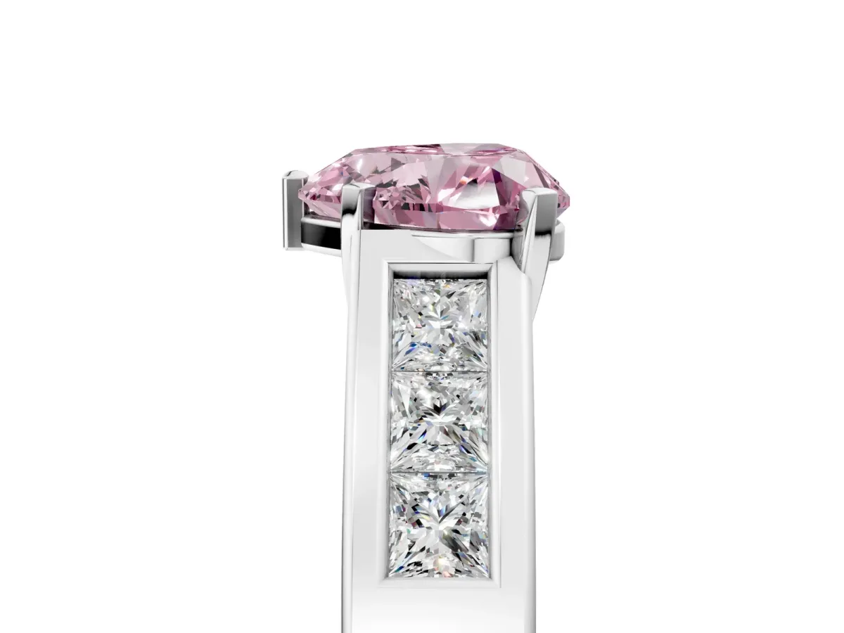 Fancy Pink Heart Cut Cut Channel Set Solitaire Ring with Four-Prong Setting Platinum
