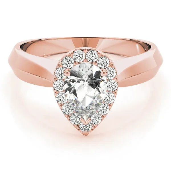Halo Pear Cut Cut Solitaire Diamond Ring with Prong Setting Rose gold