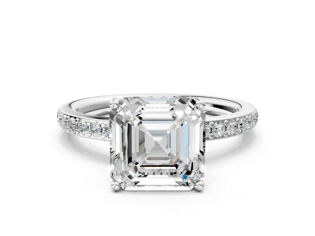 Asscher Cut Cut Diamond Pavé Band Ring with Four-Prong Setting Platinum