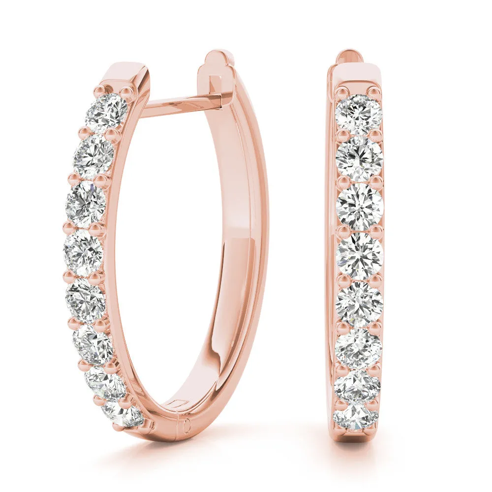 Round Cut Diamond Channel Set Hoop Earrings with Prong Setting Rose gold