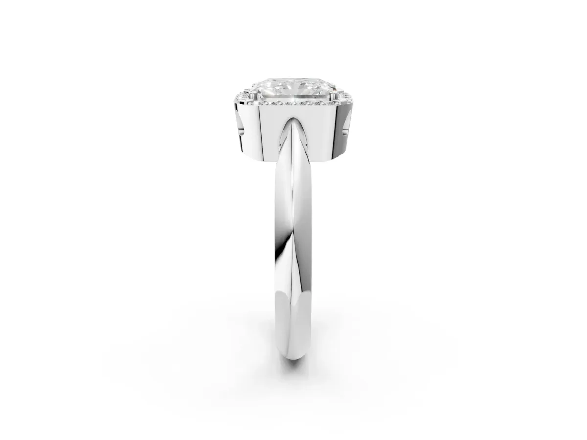 Radiant Cut Cut Diamond Halo Engagement Ring with Split Shank and Four-Prong Setting Platinum