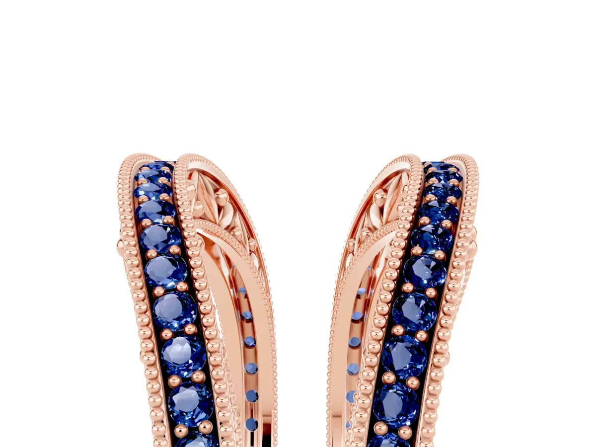 Round Blue Sapphire Milgrain Eternity Band with Channel Setting Rose gold