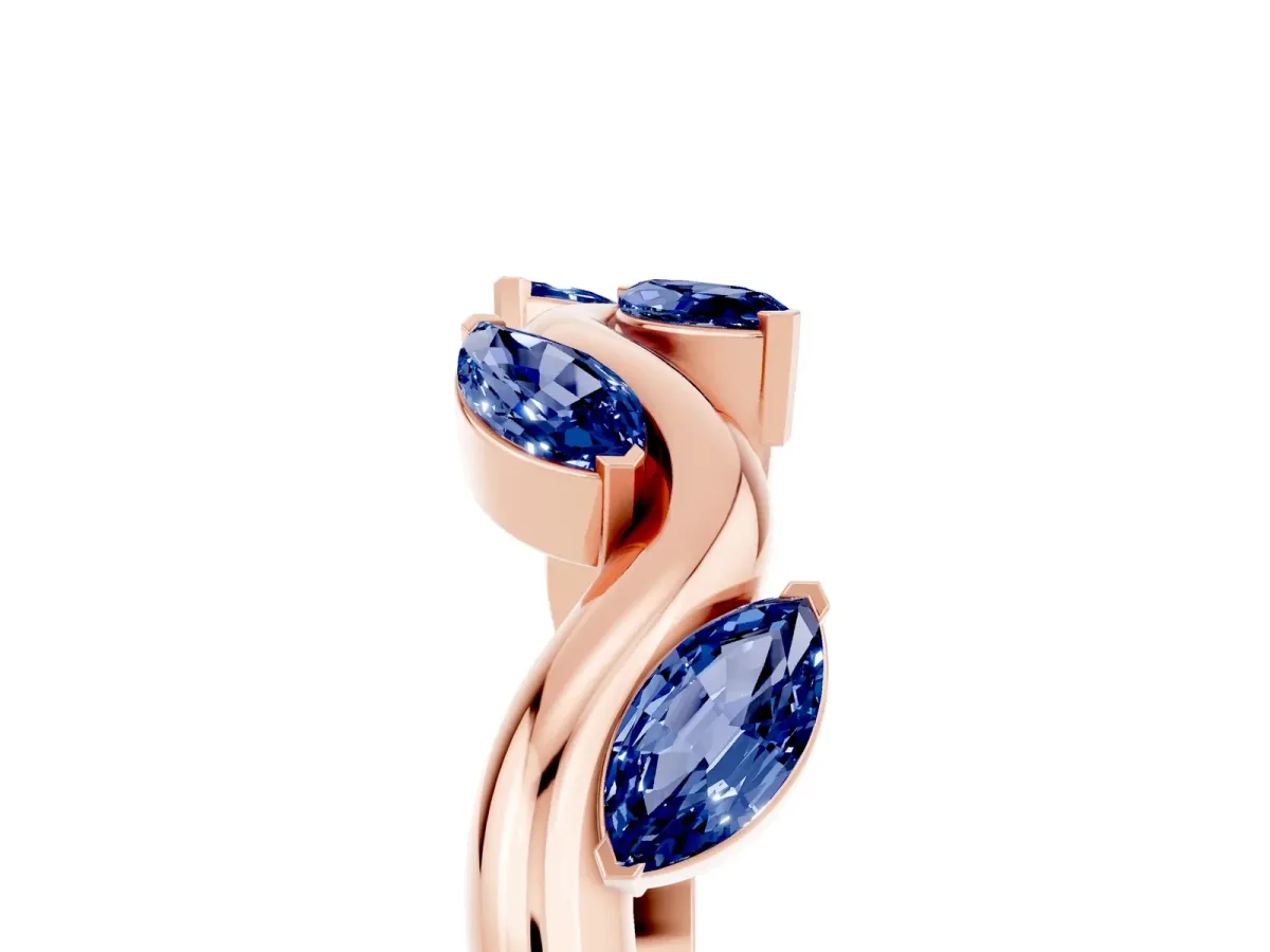 Marquise Blue Sapphire Twisted Band with Prong Setting Rose gold