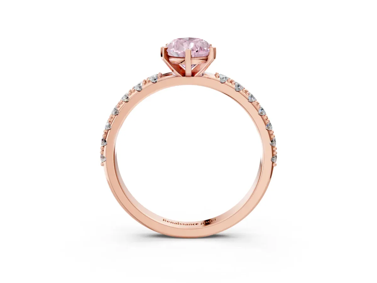 Fancy Pink Pear Cut Diamond Solitaire Pavé Band with Four-Prong Setting Rose gold
