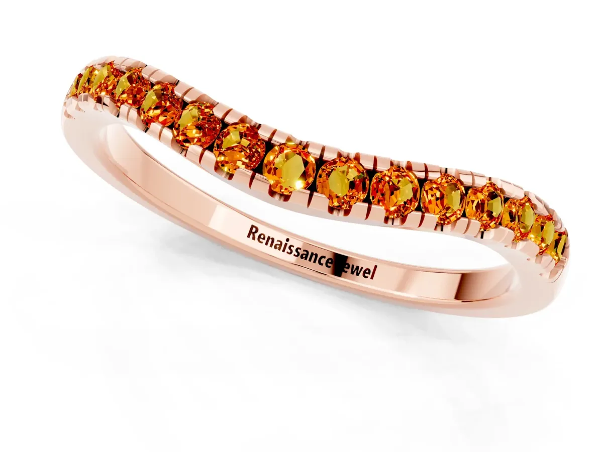 Citrine Pavé Curved Wedding Band Rose gold