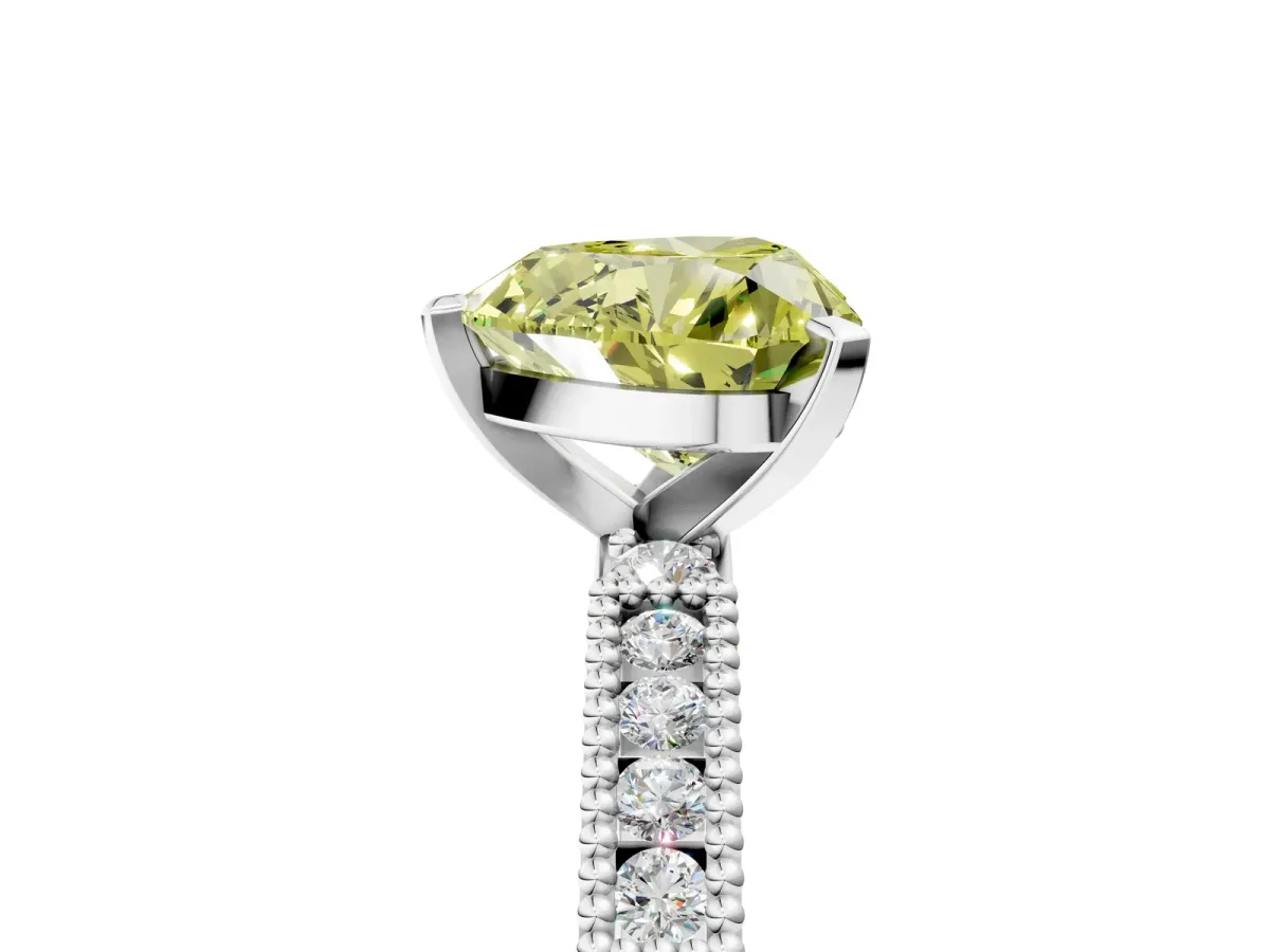 Fancy Yellow Heart Cut Solitaire with Pavé Band and Four-Prong Setting Silver