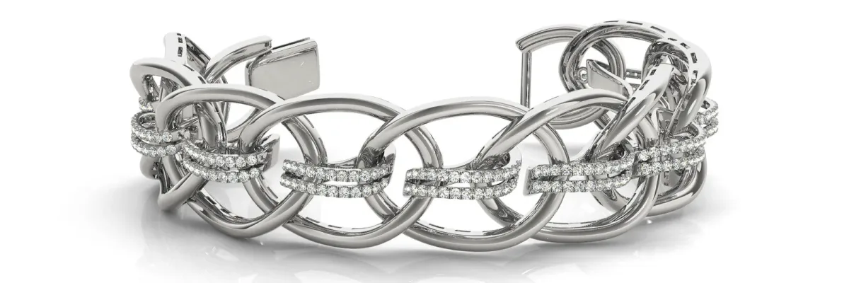 Pavé Round Diamond Open Link Cuff Bracelet White gold