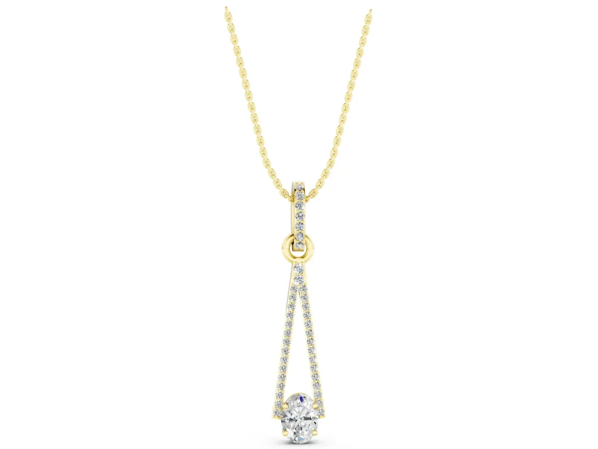 Round Diamond V-Prong Pavé Pendant Yellow gold