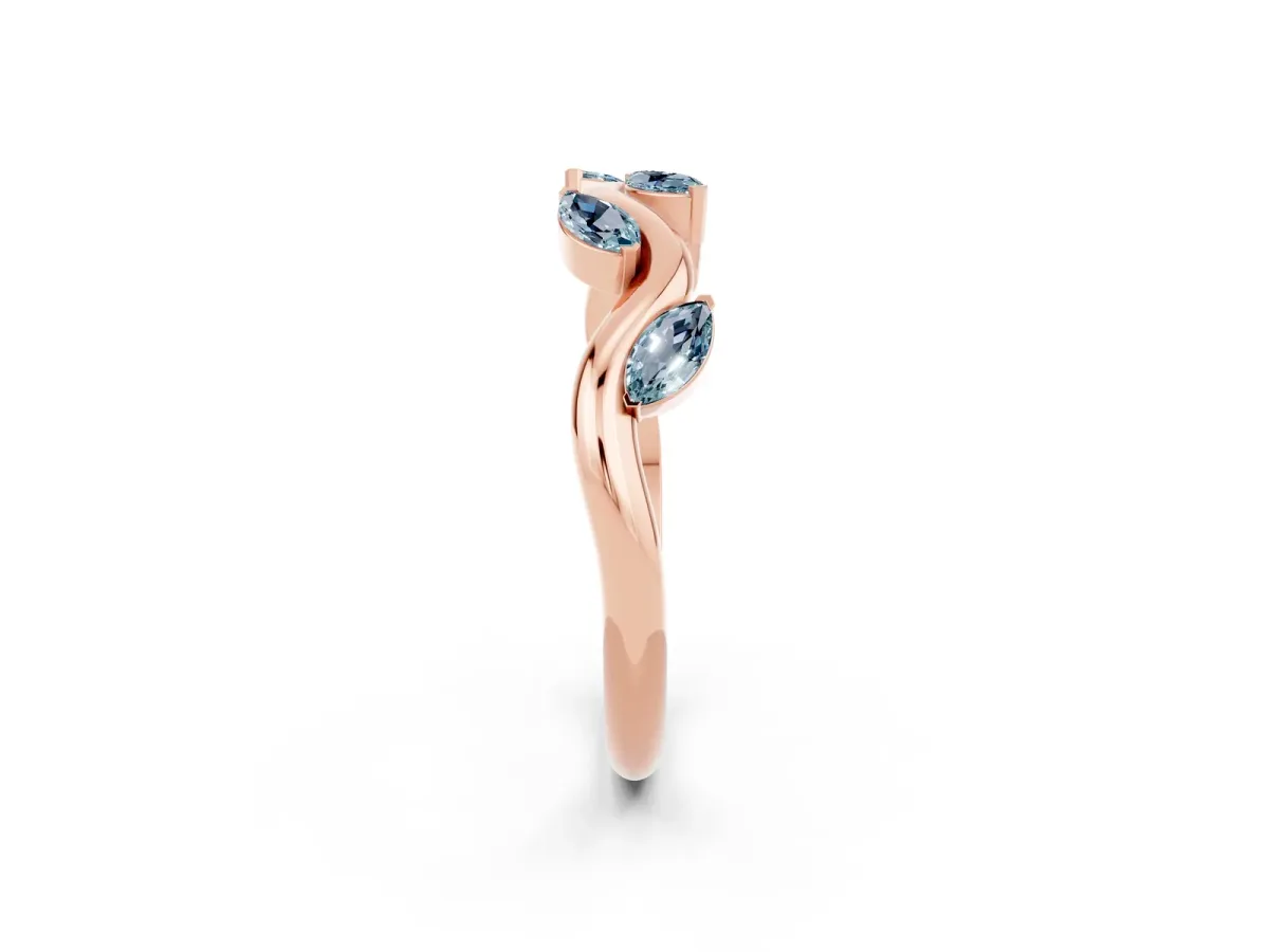 Marquise Aquamarine Twisted Band with Prong Setting Rose gold