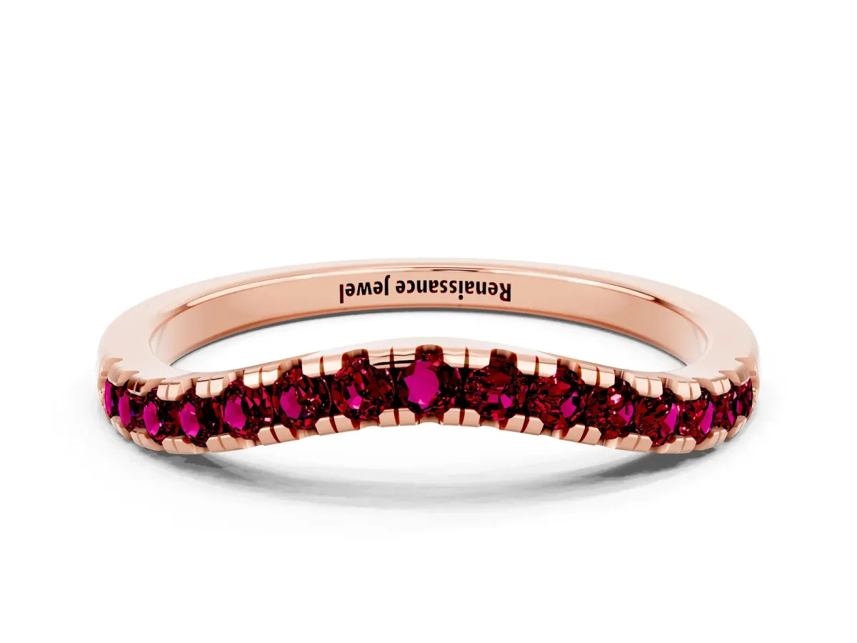 Garnet Pavé Curved Wedding Band Rose gold