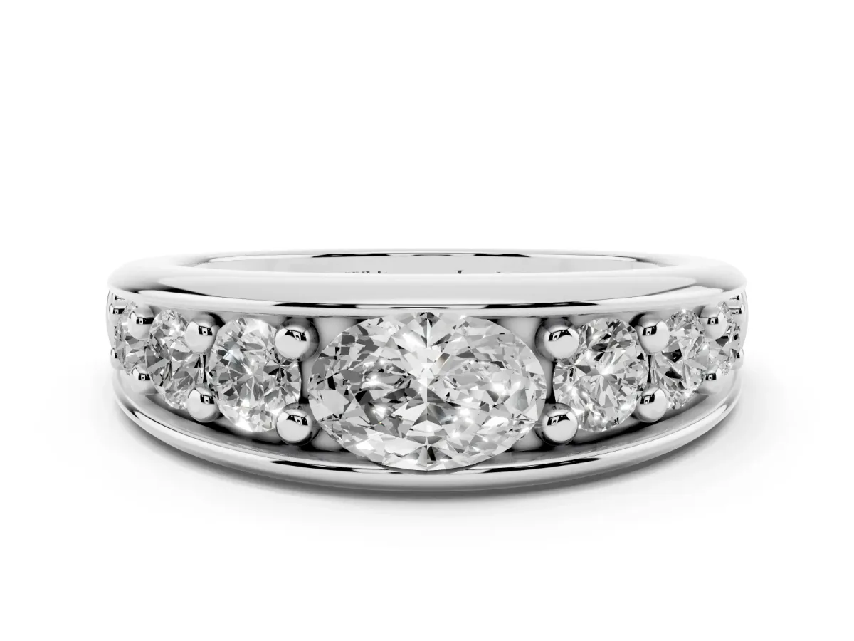 Oval Diamond Mens Ring with Round Diamond Accents Silver