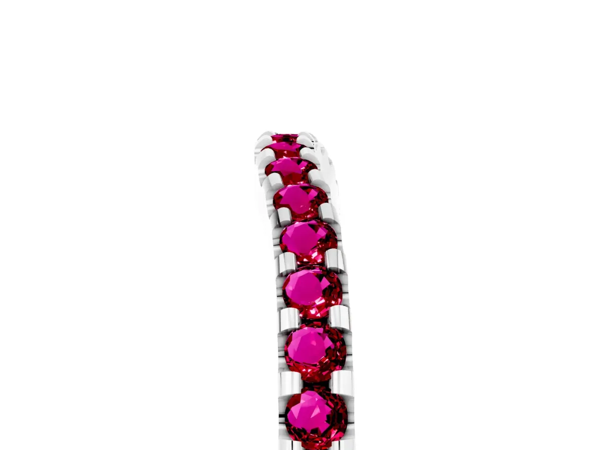 Round Garnet Pavé Curved Wedding Band White gold