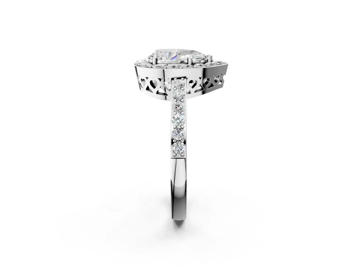 Pear Cut Halo Diamond Pavé Band Ring with Prong Setting Platinum