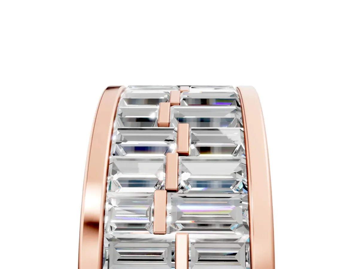 Baguette Diamond Staggered Two-Row Mens Band Rose gold
