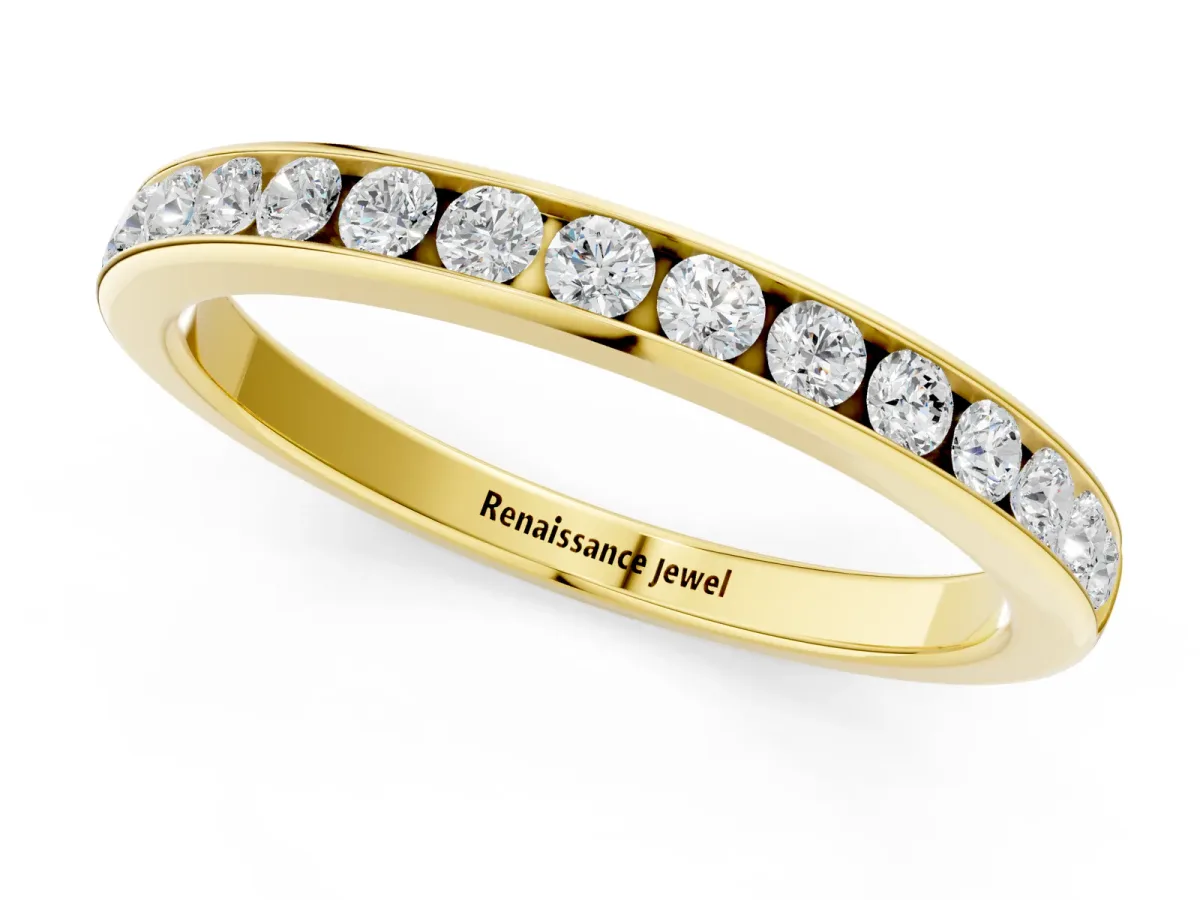 Round Cut Diamond Channel Set Eternity Band Yellow gold