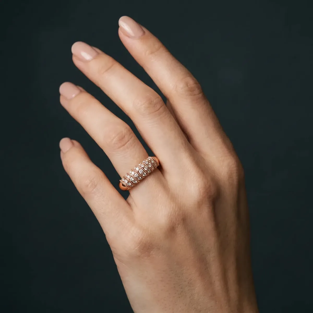 Channel Set Round Diamond Dome Band Rose gold