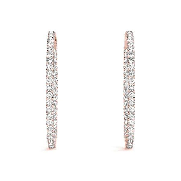 Round Diamond Eternity Hoop Earrings with Pavé Setting and Shared Prong Rose gold