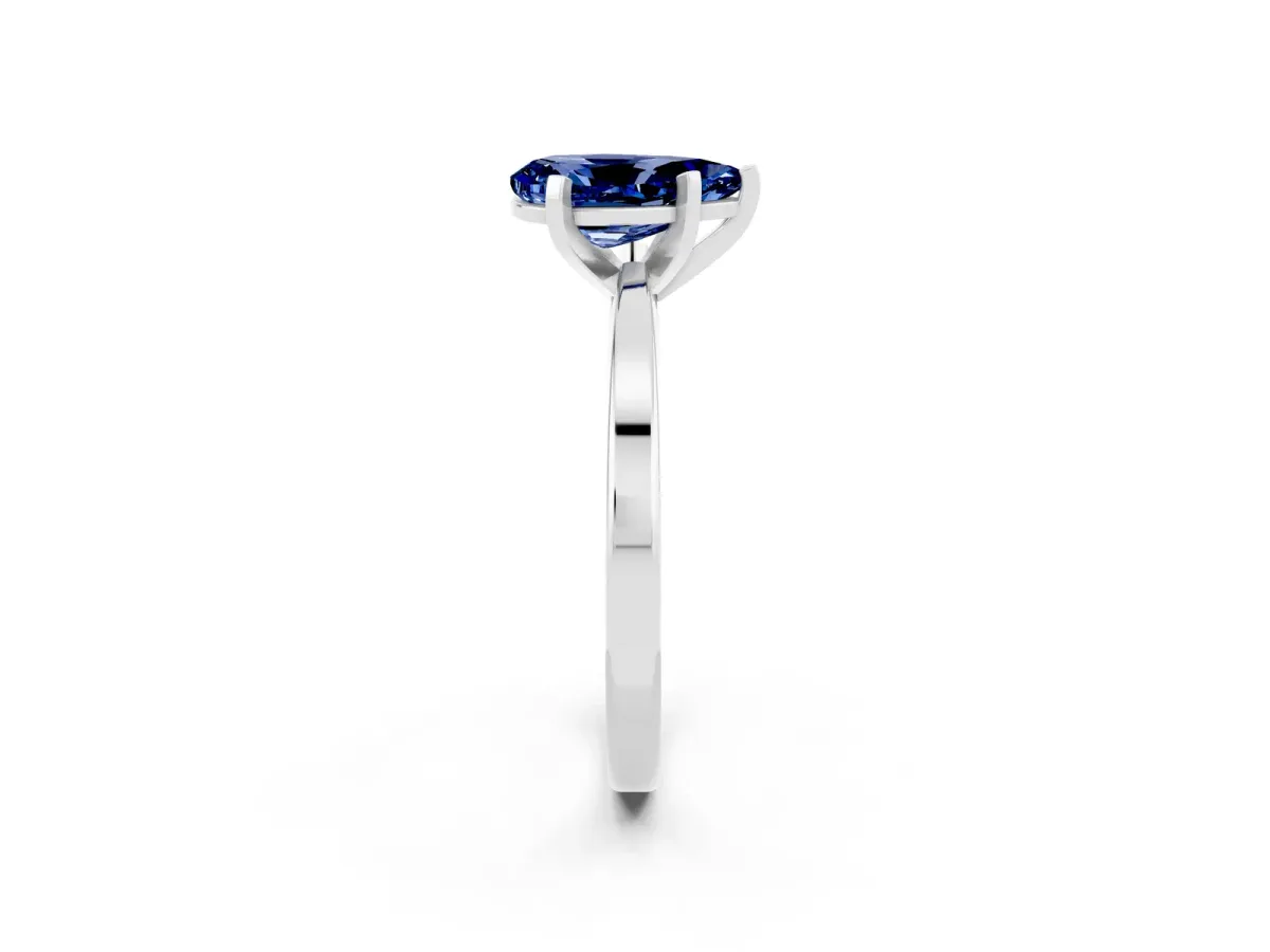 Pear Cut Blue Sapphire Solitaire Engagement Ring with Classic Band and Four-Prong Setting Silver