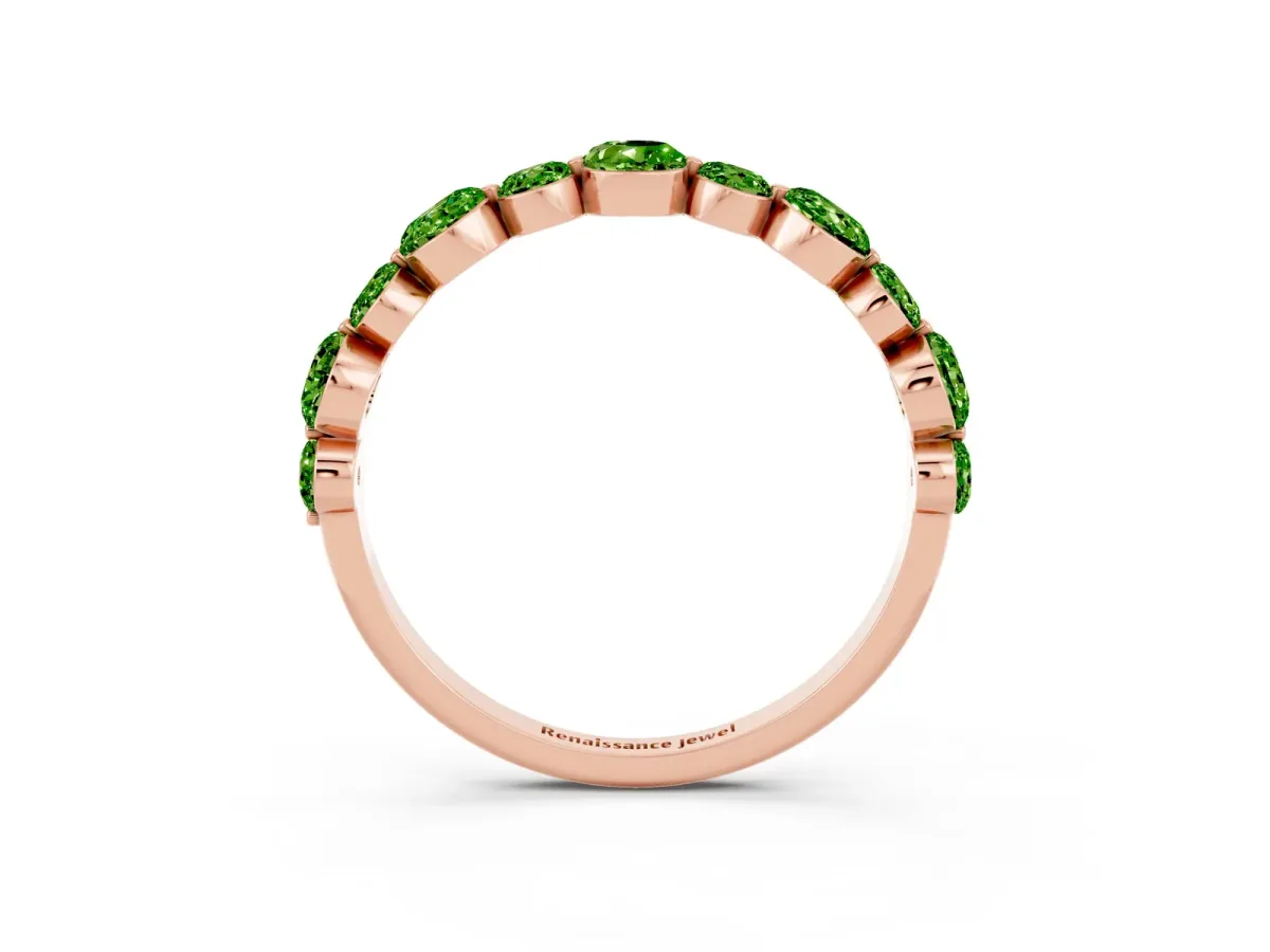 Round Peridot Scalloped Prong Set Eternity Band Rose gold